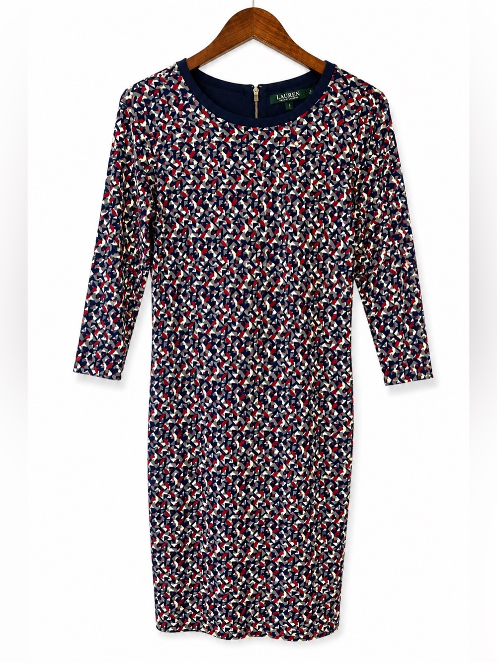 Lauren Ralph Lauren Dress Navy Red White Size Large office Classic Stretch Chic